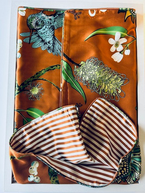 Natives and Rust Stripe Luxury Silk Pillowcase