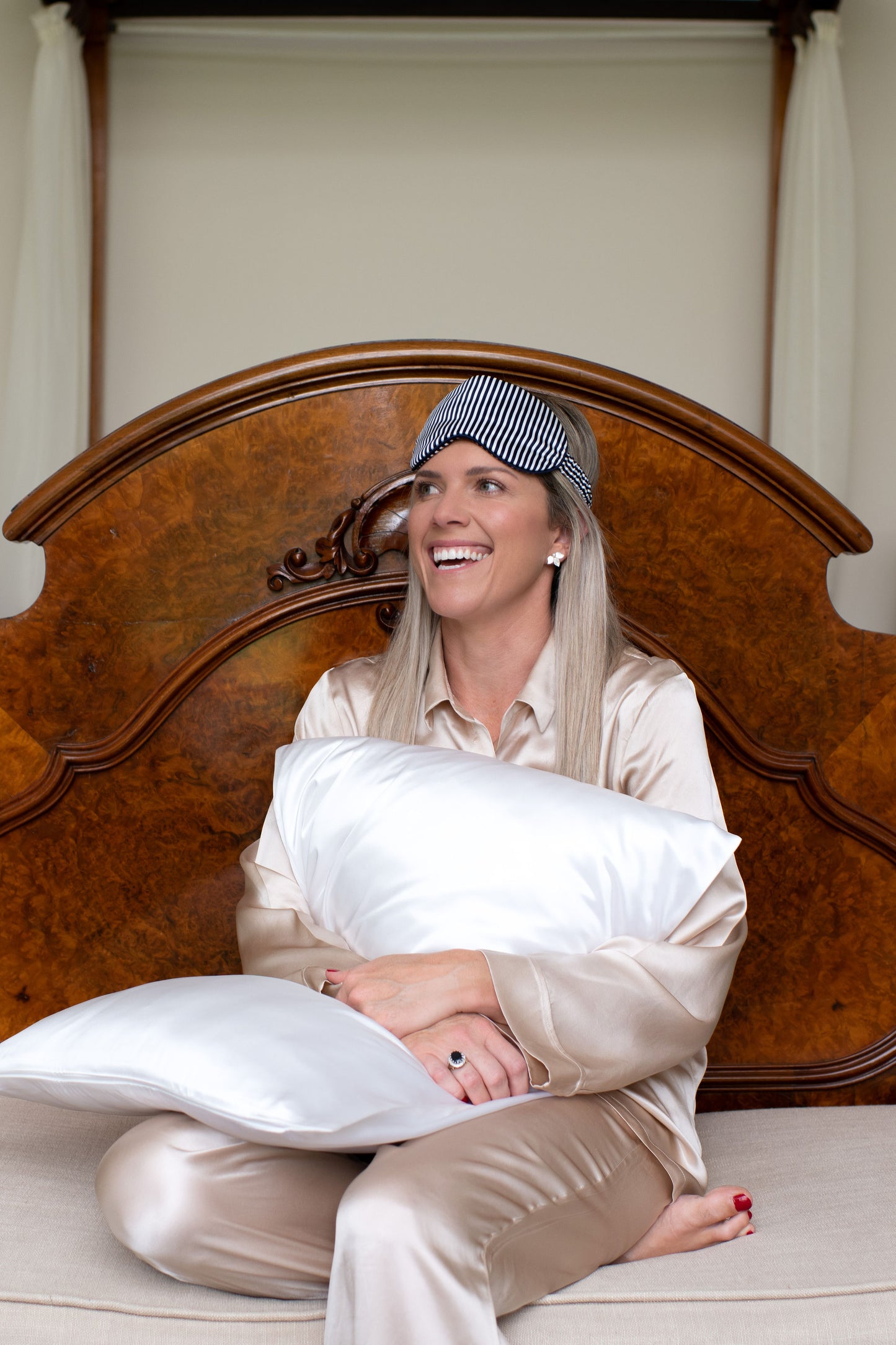 Navy & White Stripe - Luxury Silk Sleep Mask