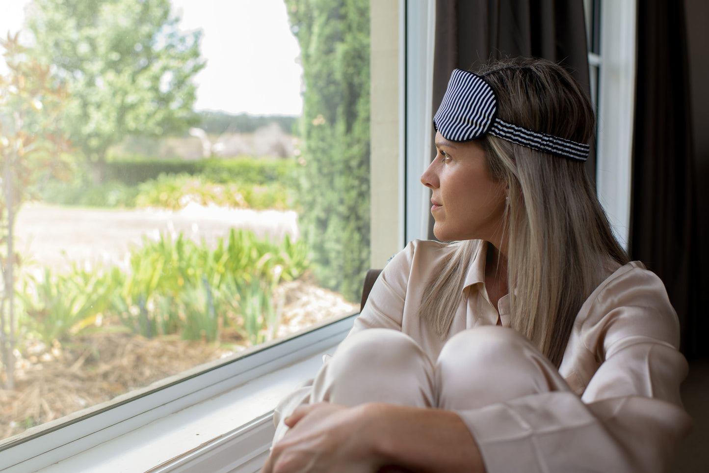 Navy & White Stripe - Luxury Silk Sleep Mask