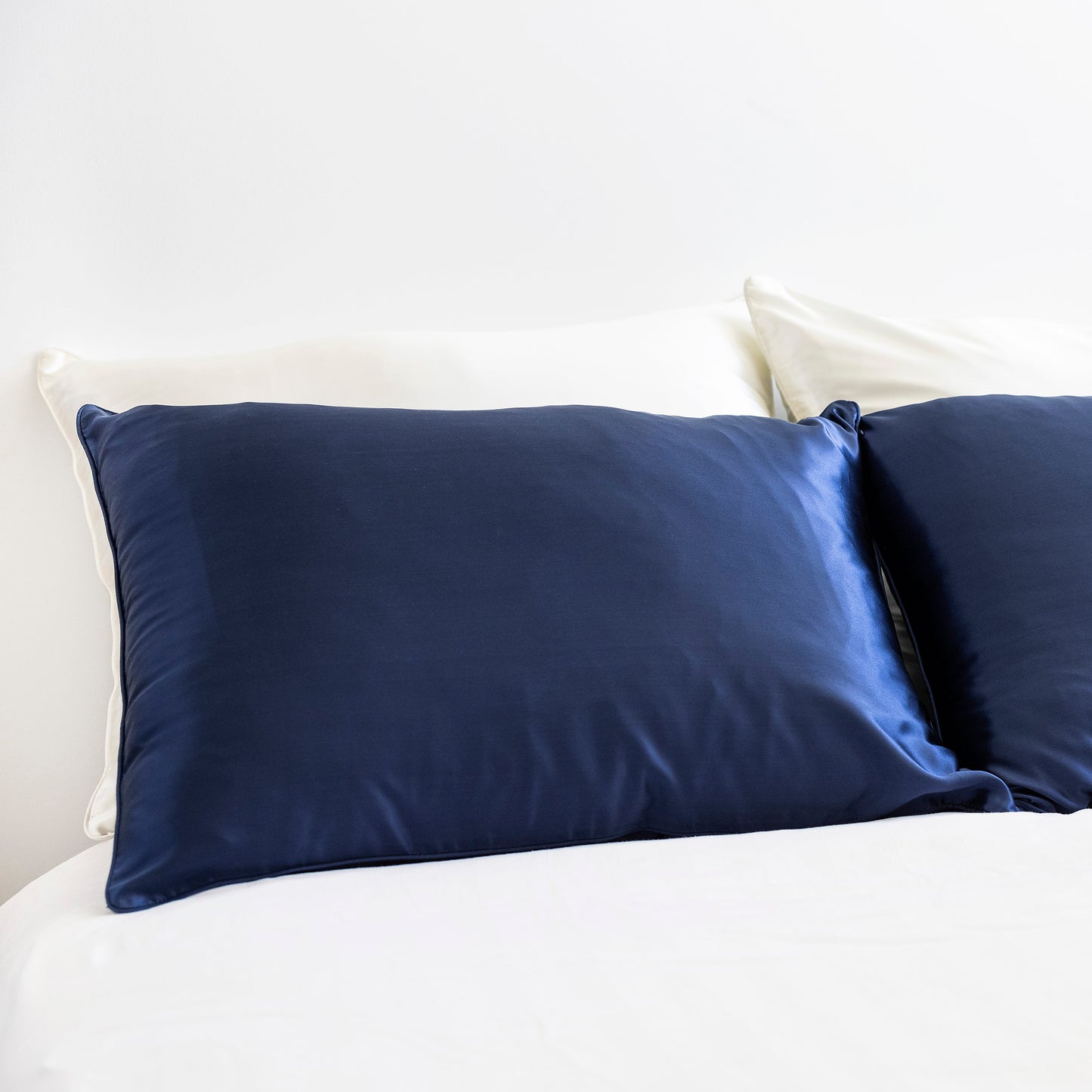 French Navy with navy piping - Luxury Silk Pillowcase