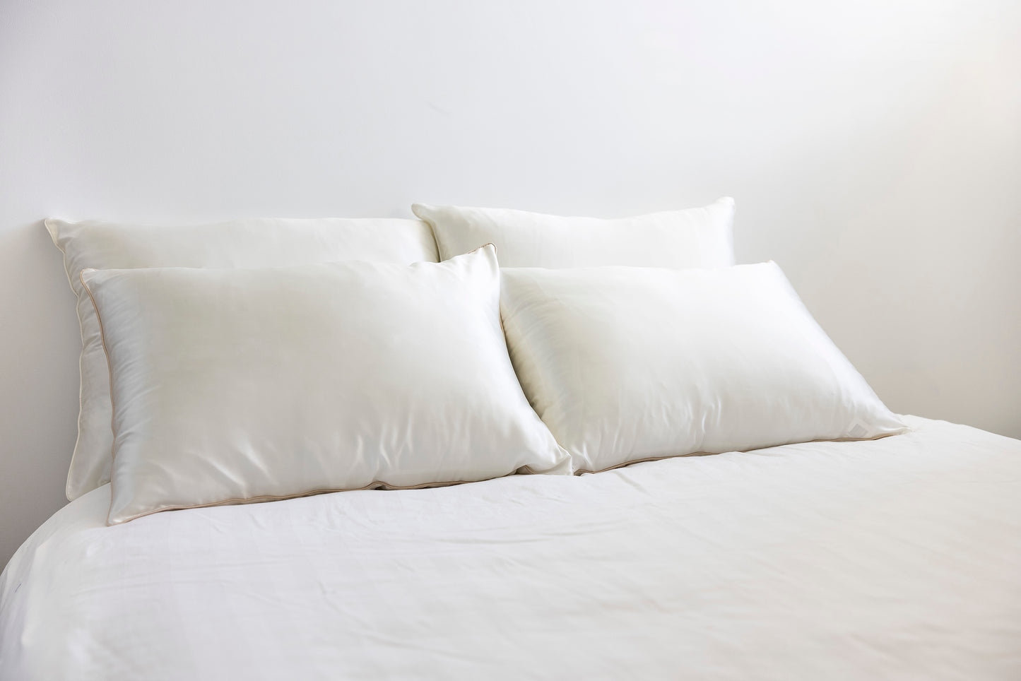 White with champagne piping - luxury silk pillowcase